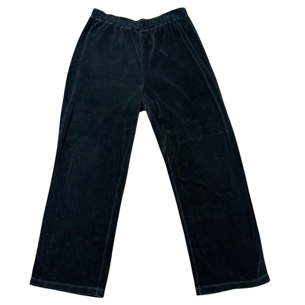Spa by Chicos Womens Black Lounge Pants Size 2 / US‎ 12 Velour Pull-On Wide Leg